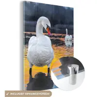 MuchoWow - Glasschilderij - Zwaan - Vogel - Zonsondergang - Water - Acrylglas - Foto op glas - 90x120 cm - Muurdecoratie - Glasschilderij vogels - Glasschilderij dieren