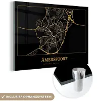 MuchoWow Glasschilderij 30x20 cm - Schilderij acrylglas - Kaart - Amersfoort - Goud - Zwart - Foto op glas - Schilderijen