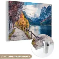 MuchoWow - Glasschilderij - Pad - Berg - Natuur - Bomen - Foto op glas - Acrylglas - Glasschilderij natuur - Wanddecoratie - 150x100 cm - Muurdecoratie