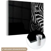 MuchoWow Glasschilderij - Acrylglas - Dieren - Zebra - Zwart - Wit - Foto op glas - 160x120 cm - Glasschilderij zebra - Schilderij glas - Muurdecoratie - Woonkamer