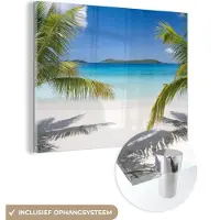 MuchoWow Glasschilderij 160x120 cm - Schilderij acrylglas - Strand - Palmen - Tropisch - Foto op glas - Muurdecoratie woonkamer - Wanddecoratie slaapkamer - Schilderijen