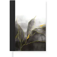 MuchoWow Notitieboek - Schrijfboek - Marmer print - Zwart - Goud - Luxe - Marmerlook - Notitieboekje klein - A5 formaat - Schrijfblok