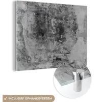 MuchoWow Glasschilderij - Zwart - Steen - Wit - Industrieel - 80x60 cm - Wanddecoratie - Decoratie woonkamer