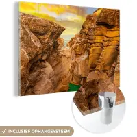 MuchoWow Glasschilderij - Wanddecoratie - Rotsen - Rivier - Wolken - Natuur - Foto op glas - Acrylplaat - Schilderij glas - 30x20 cm - Wanddecoratie - Acrylglas