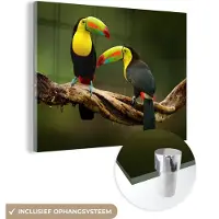 MuchoWow Glasschilderij - Foto op glas - Vogels - Toekan - Tak - Dieren - Acrylglas - Muurdecoratie - 160x120 cm - Schilderij glas - Glasschilderij dieren - Glasschilderij vogels - Wanddecoratie natuur