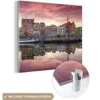 MuchoWow Glasschilderij 20x20 cm - Schilderij acrylglas - Rotterdam - Boot - Reflectie - Foto op glas - Schilderijen