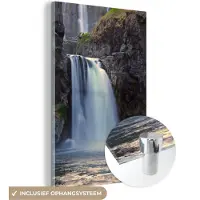 MuchoWow Glasschilderij 100x150 cm - Schilderij acrylglas - Waterval - Water - Rotsen - Foto op glas - Schilderijen