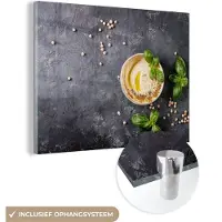 MuchoWow Glasschilderij 120x90 cm - Schilderij acrylglas - Dessert - Basilicum - Kruiden - Industrieel - Foto op glas - Schilderijen