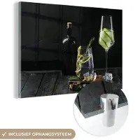 MuchoWow Glasschilderij 150x100 cm - Schilderij acrylglas - Drank - Wijnglas - Fruit - Foto op glas - Schilderijen