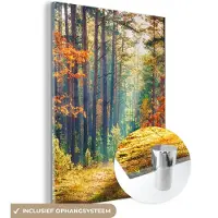 MuchoWow - Glasschilderij - Wanddecoratie - Bos - Bladeren - Natuur - Herfst - Foto op glas - Acrylglas - Schilderij glas - 120x160 cm - Glasschilderij natuur - Muurdecoratie - Schilderijen woonkamer