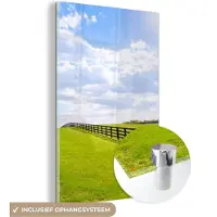 MuchoWow Glasschilderij 20x30 cm - Schilderij acrylglas - Wolken - Bomen - Weg - Foto op glas - Schilderijen