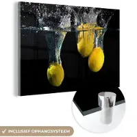 MuchoWow Glasschilderij 180x120 cm - Schilderij acrylglas - Citroen - Fruit - Stilleven - Water - Geel - Foto op glas - Schilderijen
