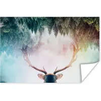 PosterMonkey Poster - Hert - Gewei - Mist - Regenboog - Bos - Poster dieren - 90x60 cm - Muurposter - Wanddecoratie