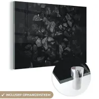 MuchoWow Glasschilderij zwart wit - Zwart - Wit - Stenen - Gesteente - 180x120 cm - Muurdecoratie - Decoratie slaapkamer