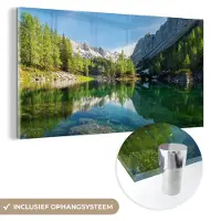 MuchoWow Glasschilderij 40x20 cm - Schilderij acrylglas - Water - Bergen - Rotsen - Foto op glas - Schilderijen