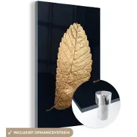 MuchoWow Glasschilderij 40x60 cm - Schilderij acrylglas - Blad - Boom - Black and gold - Foto op glas - Schilderijen
