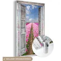 MuchoWow Glasschilderij 40x60 cm - Schilderij acrylglas - Bloemen - Tulpen - Doorkijk - Regenboog - Foto op glas - Muurdecoratie woonkamer - Wanddecoratie slaapkamer - Schilderijen