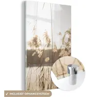 MuchoWow Glasschilderij 40x60 cm - Schilderij acrylglas - Water - Pampasgras - Planten - Foto op glas - Schilderijen