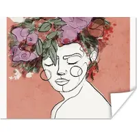 PosterMonkey Poster Portret - Vrouw - Bloemen - Pastel - 40x30 cm