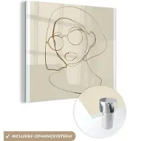 MuchoWow Glasschilderij 50x50 cm - Schilderij acrylglas - Vrouw - Line art - Minimalisme - Foto op glas - Schilderijen