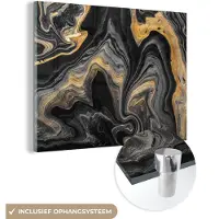MuchoWow Glasschilderij 160x120 cm - Schilderij acrylglas - Marmer - Acryl - Goud - Luxe - Abstract - Foto op glas - Schilderijen