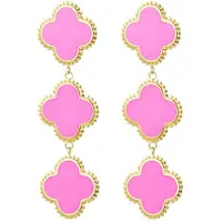 Yehwang - Lange oorbellen met 3 klavers - Roze - 7,7 cm