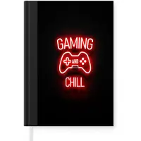 MuchoWow Notitieboek - Schrijfboek - Gaming - Quotes - Gaming and chill - Neon - Rood - Notitieboekje klein - A5 formaat - Schrijfblok