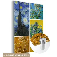 MuchoWow Glasschilderij 90x120 cm - Schilderij acrylglas - Collage - Van Gogh - Sterrennacht - Foto op glas - Schilderijen