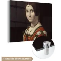 MuchoWow Glasschilderij 80x60 cm - Schilderij acrylglas - La Belle Ferronnière - Leonardo da Vinci - Foto op glas - Schilderijen