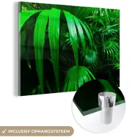MuchoWow Glasschilderij 60x40 cm - Schilderij acrylglas - Palmbladen in de jungle - Foto op glas - Schilderijen
