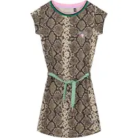 Quapi jersey jurk Aafje met slangenprint en ceintuur groen/zwart Groen/zwart 98