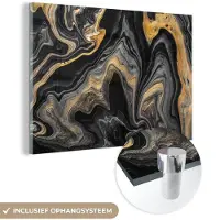 MuchoWow Glasschilderij 150x100 cm - Schilderij acrylglas - Marmer - Acryl - Goud - Luxe - Abstract - Foto op glas - Schilderijen