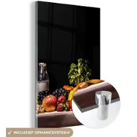 MuchoWow Glasschilderij 60x90 cm - Schilderij acrylglas - Stilleven - Eten - Drinken - Fruit - Zwart - Foto op glas - Muurdecoratie woonkamer - Wanddecoratie slaapkamer - Schilderijen
