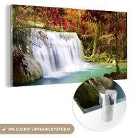 MuchoWow Glasschilderij 120x60 cm - Schilderij acrylglas - Herfst - Waterval - Natuur - Foto op glas - Schilderijen