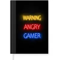 MuchoWow Notitieboek - Schrijfboek - Gaming - Quotes - Warning angry gamer - Neon - Notitieboekje klein - A5 formaat - Schrijfblok