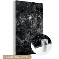 MuchoWow Glasschilderij - Zwart - Wit - Steen - Graniet - 80x120 cm - Wanddecoratie - Slaapkamer decoratie