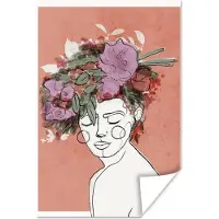 PosterMonkey Poster Portret - Vrouw - Bloemen - Pastel - 120x180 cm XXL