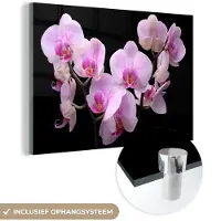MuchoWow Glasschilderij 150x100 cm - Schilderij acrylglas - Orchidee - Bloemen - Roze - Flora - Foto op glas - Muurdecoratie woonkamer - Wanddecoratie slaapkamer - Schilderijen