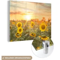 MuchoWow Glasschilderij 160x120 cm - Schilderij acrylglas - Zonnebloem - Zon - Bloemen - Foto op glas - Schilderijen