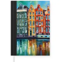 MuchoWow Notitieboek - Schrijfboek - Amsterdam - Olieverf - Gracht - Schilderij - Kunst - Notitieboekje klein - A5 formaat - Schrijfblok