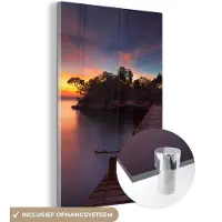 MuchoWow Glasschilderij natuur - Water - Zonsondergang - Boom - Nacht - Foto op glas - Schilderij glas - Glazen plaat - Wanddecoratie glas - 100x150 cm - Glasplaat - Woonkamer - Glas met foto