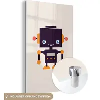 MuchoWow Glasschilderij 100x150 cm - Schilderij acrylglas - Robot - Antenne - Oranje - Beige - Kind - Kids - Foto op glas - Schilderijen