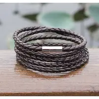 Fler Lange Leren Armband | Leer | Kerst cadeau | Valentijnsdag cadeau | Mannen Sieraden | Heren Armband | Bruin met Staal