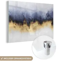 MuchoWow Glasschilderij 150x100 cm - Schilderij acrylglas - Abstract - Goud - Luxe - Foto op glas - Schilderijen