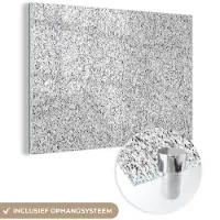 MuchoWow Glasschilderij 90x60 cm - Schilderij acrylglas - Graniet - Zwart - Wit - Patroon - Grijs - Foto op glas - Schilderijen