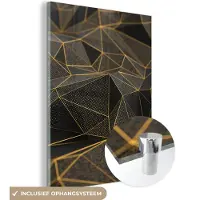 MuchoWow Glasschilderij 120x160 cm - Schilderij acrylglas - Abstract - Goud - 3D - Luxe - Kunst - Foto op glas - Schilderijen