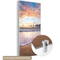 MuchoWow Glasschilderij 60x120 cm - Schilderij acrylglas - Strand - Wolken - Water - Foto op glas - Schilderijen