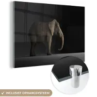 MuchoWow Glasschilderij 150x100 cm - Schilderij acrylglas - Olifant - Dieren - Licht - Foto op glas - Schilderijen