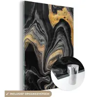 MuchoWow Glasschilderij 120x160 cm - Schilderij acrylglas - Marmer - Acryl - Goud - Luxe - Abstract - Foto op glas - Schilderijen