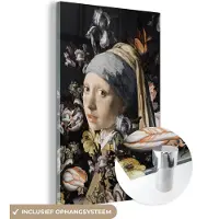 MuchoWow Glasschilderij 20x30 cm - Schilderij acrylglas - Meisje met de parel - Johannes Vermeer - Bloemen - Foto op glas - Schilderijen